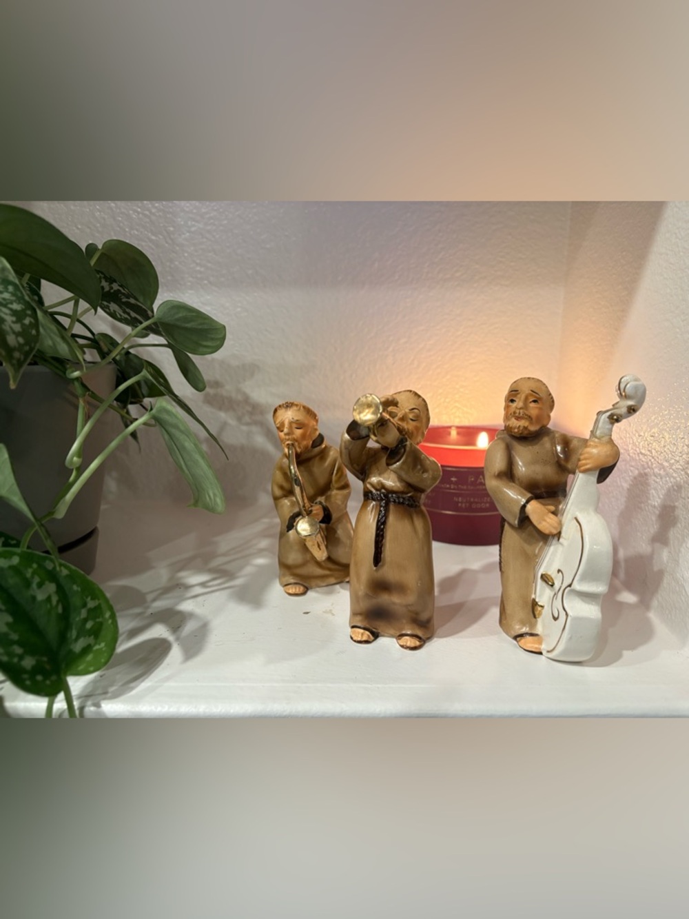 Vintage 1956 Napco Monk Musician Figurines Set of 3 Bass Saxophone Trumpet